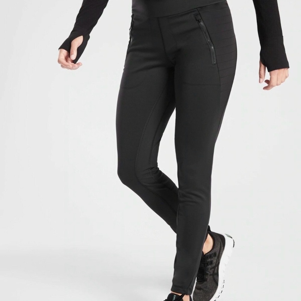 Athleta Black Slim High-Rise Ponte Leggings with Zip Detail